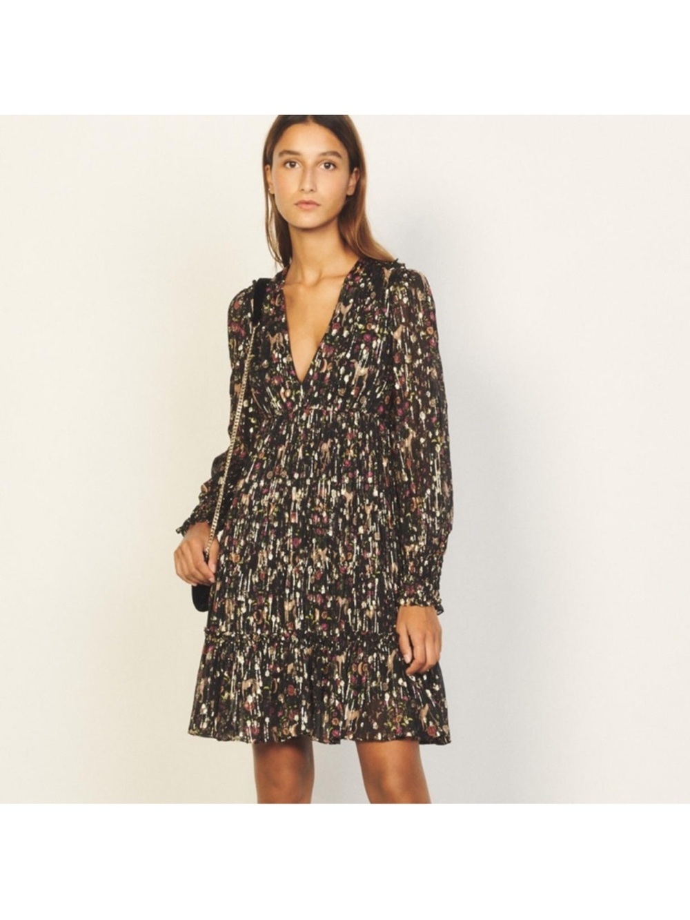 Sandro Dinna Floral and Dog Printed Dress - Size US 4